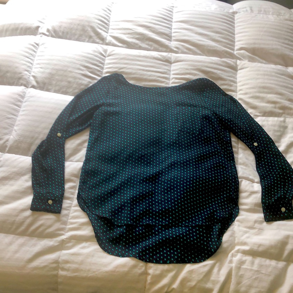 Navy Blue and Green Polka Dot Blouse